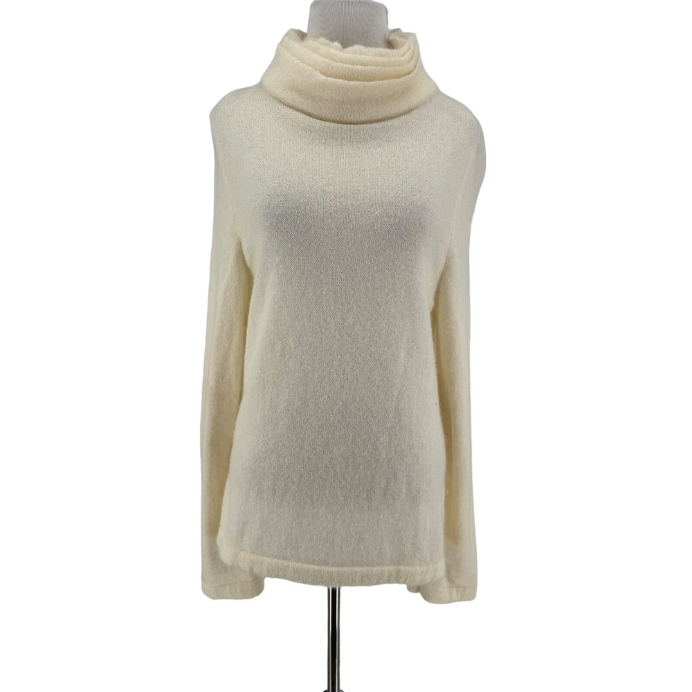 Brandon Maxwell Ivory Superkid Mohair Wool Blend Turlteneck Sweater Large
